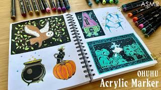 Ohuhu Acrylic Marker Easy Halloween Drawing Ideas│ASMR Art  🪄