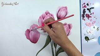 Simple acrylic painting technique /How to paint Tulips