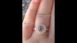 Peachy Pink OEC Spinel in Rose Gold Gerbera Diamond Engagement Ring with Milgrain Bezel