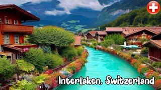 Interlaken, Switzerland, walking in the rain 4K - Most beautiful Swiss towns - Rain Abmbience