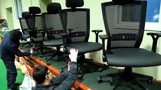 Process of making an ergonomically designed mesh office chair. Korean office furniture factory