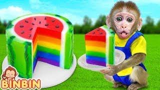 Monkey Binbin Make Cocomelon Jelly from Rainbow Watermelon and Swims in the Pool | MONO BINBIN ESP