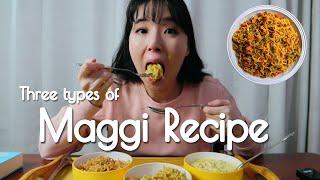 Korean girl tries out three types of maggi recipe | Maine kuch new try kia|