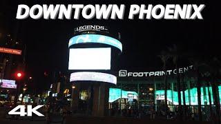 Downtown Phoenix, Arizona at Night - 4K Walking Tour with City Sounds