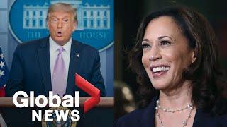 President Trump reacts to Kamala Harris as Joe Biden's VP on ballot, calls her "mean"