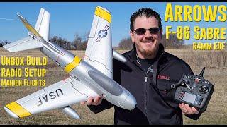 Arrows - F-86 Sabre - 64mm - Unbox, Build, Radio Setup, & Maiden Flights (+ Easter Egg)