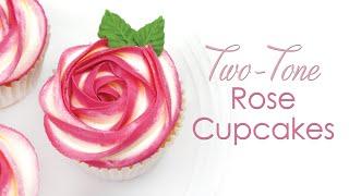 Two-Tone Buttercream Rosette Cupcakes - Piping Techniques - Buttercream Frosting Flower Cupcakes