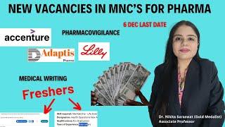 Pharmacovigilance and Medical Writing Jobs for Pharma Freshers in MNCs | Pharma Freshers can Apply