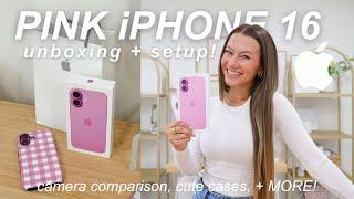 iPHONE 16 UNBOXING, CUSTOMIZATION, + SETUP! (pink! camera test, accessories, + more!) 🩷