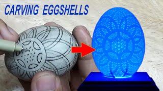 Cách làm đèn trang trí vỏ trứng | khắc hoa văn lên vỏ trứng | Eggshell carving | #3 #eggcarving