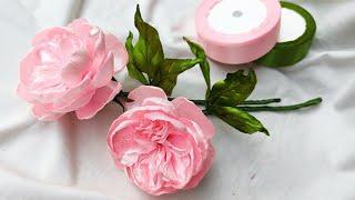 DIY satin ribbon roses/how to make english Roses with satin ribbon easy