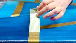 Abstract Painting Demo with Golden Line | or bleu