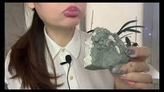 ASMR crunch chalk in paste/ хруст мелом Белая гора в Голубой Узбекской глине🩵#asmr #crunchy