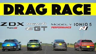 Boeing 747 Gap! Acura ZDX Type S vs Mach E GT vs Model Y Performance vs Ioniq5 N. Drag & Roll Race.