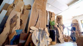 The only wood slab production process in the world. Korean wood slab manufacturing process