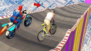 Spider-man Super Bike and Franklin Bicycle Mega Ramp Race Challenge - GTA 5