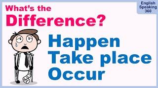 Difference between HAPPEN / TAKE PLACE / OCCUR.  Super Useful English Grammar!