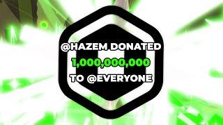 HAZEM MADE A ROBLOX PLS DONATE WORLD RECORD! (1B ROBUX DONATED)