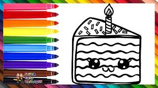 Draw and Color a Cute Slice of Cake  Drawings for Kids