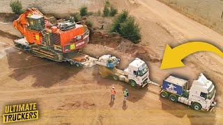 250 tonne mining excavator requires TWO trucks to transport it!