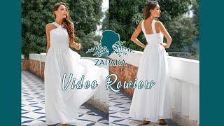 White Chiffon Ruffle Cross V-neck Prom Bridesmiad Dress | ZAPAKA