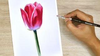 5 minute PINK TULIP  watercolour tutorial / Watercolor painting for beginner  Step by step