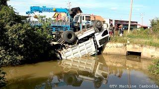 Please Drive Safely!! Dump Truck Fall Overturned Down​ In Water Recovery With Skills CRANE