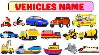 50+ Vehicles name in English with info | Vehicle Sound|Transportation flash card|Vehicle vocabulary