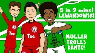 LEWANDOWSKI scores 5 goals in 9 minutes! (FC Bayern 5-1 Wolfsburg - Muller trolls Dante prank)