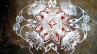 Aadi madham 3*3 dots kolam/aadi velli lotus rangoli/beautiful muggulu/ padi kolam/tamilar rangoli