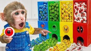 KiKi Monkey explore Color Jelly Candy Vending Machine ASMR Mukbang Satisfying | KUDO ANIMAL KIKI