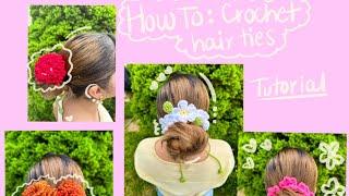 Crochet Flower Bun Hair Ties Tutorial by @imnotrosey