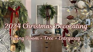 NEW! 2024 CHRISTMAS DECORATING | CHRISTMAS DECORATE WITH ME | COZY CHRISTMAS LIVING ROOM ENTRY WAY