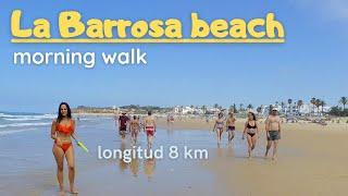 Beautiful beach of Cadiz - La Barrosa. 4K walk tour. Chiclana de la Frontera, Spain.