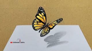 How to Draw 3D Colored Pencil Drawing of Butterfly - Step by Step | VIKRAM MFA 3D Art