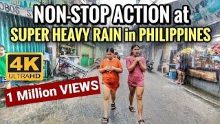 REAL LIFE SCENES at SUPER HEAVY RAIN in Philippines - Walking Tour [4K] 
