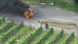 Martin Prokop's Ford Fiesta in flames WRC Rally Germany ADAC 2012