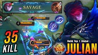 35 Kills + SAVAGE!! Julian Delete All Enemies!! - Build Top 1 Global Julian ~ MLBB