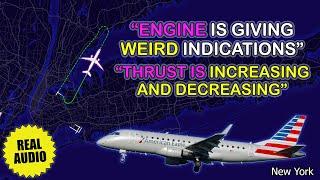 Weird engine indications after takeoff. Republic Embraer E175LR goes back to LaGuardia. Real ATC