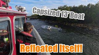 13' Outboard Boat Capsizes Due to Boat Wakes & Angry Fishermen But Re-floats Itself #boating