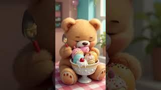 Teddy Bear Devours a Giant Ice Cream—The Cutest Dessert Ever! #bear #cute #funnyvideo #shorts