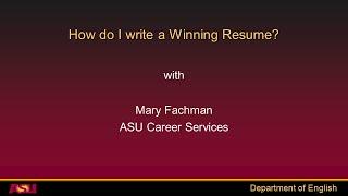 ASU English - Resume Workshop