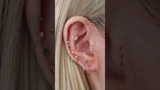 Cute Multiple Ear Piercing Curation Ideas with Green Gold Cartilage Earrings Impuria Jewelry