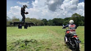 Flying Hoverboard VS Ducati Scrambler