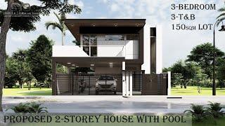 Project #32: 3 BEDROOM TWO-STOREY MODERN HOUSE DESIGN with POOL  | 10x15m LOT  | Design Concept |