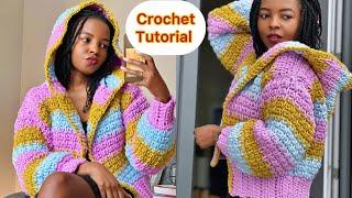 Easy Crochet Hooded Cardigan Tutorial #crochetpattern #beginnerfriendly #accrochets