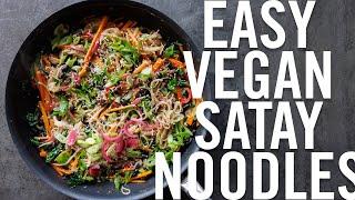 5 MINUTE PEANUT SATAY NOODLES in 7 MINUTES! QUICK EASY VEGAN