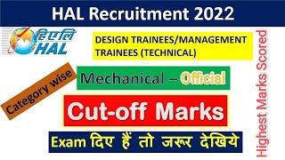 HAL MT DT mechanical 2022 official cut off | hal design trainee mechanical cut off 2022