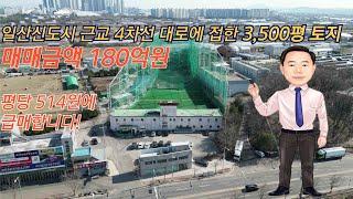 일산신도시 5분거리 4차선 대로변 토지 3,500평 토지를 평당 514만에 매각 공고합니다.