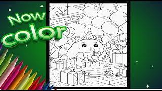 Coloring Baby Panda Hayden Birthday Scene | Kids coloring and Art